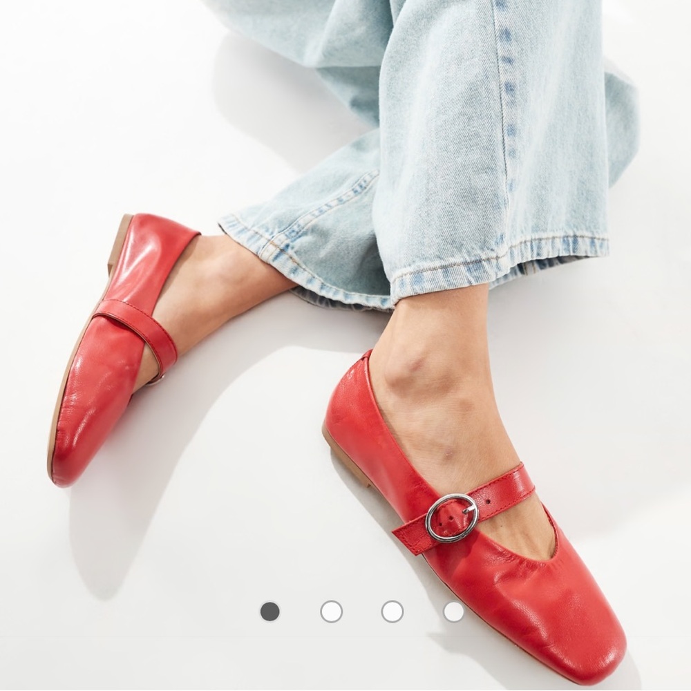 NWT ASOS DESIGN Luxe Premium Leather Mary Jane ballet in Red
